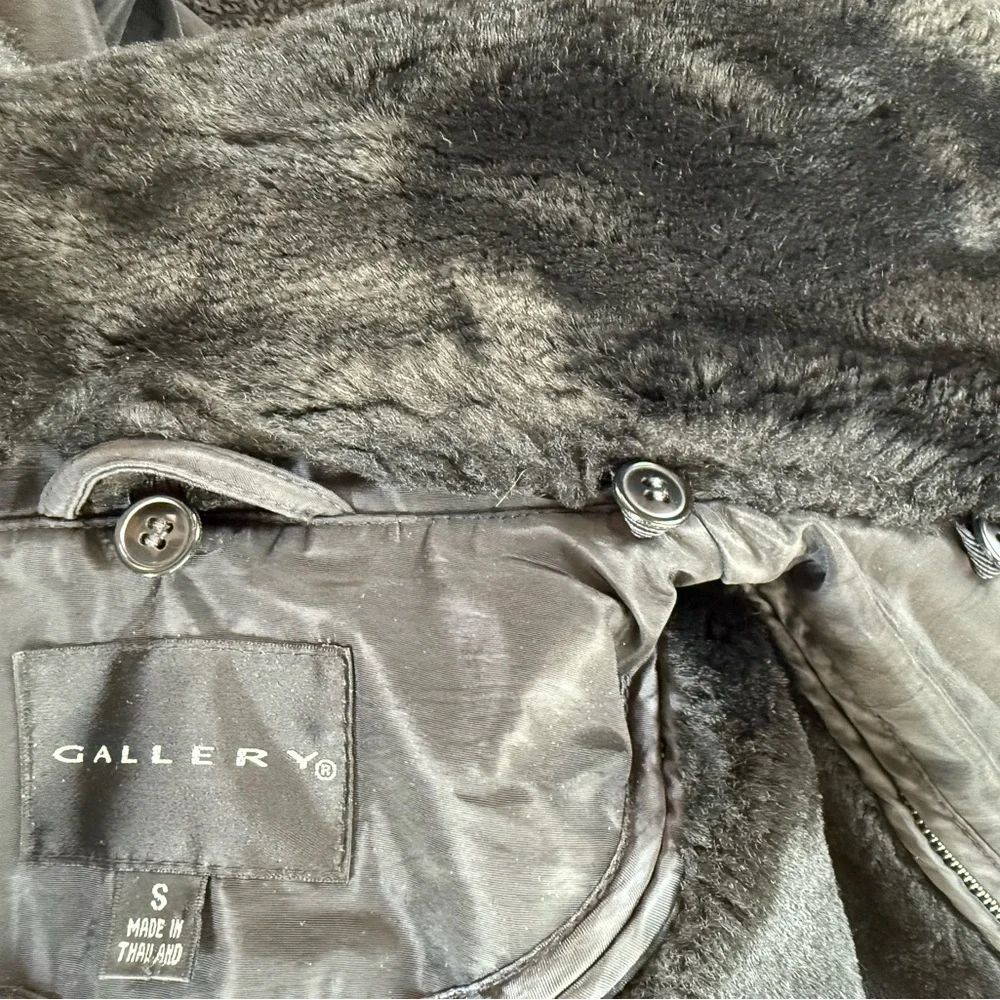 Gallery Faux Fur Black Women Jacket Size Small Removable Collar